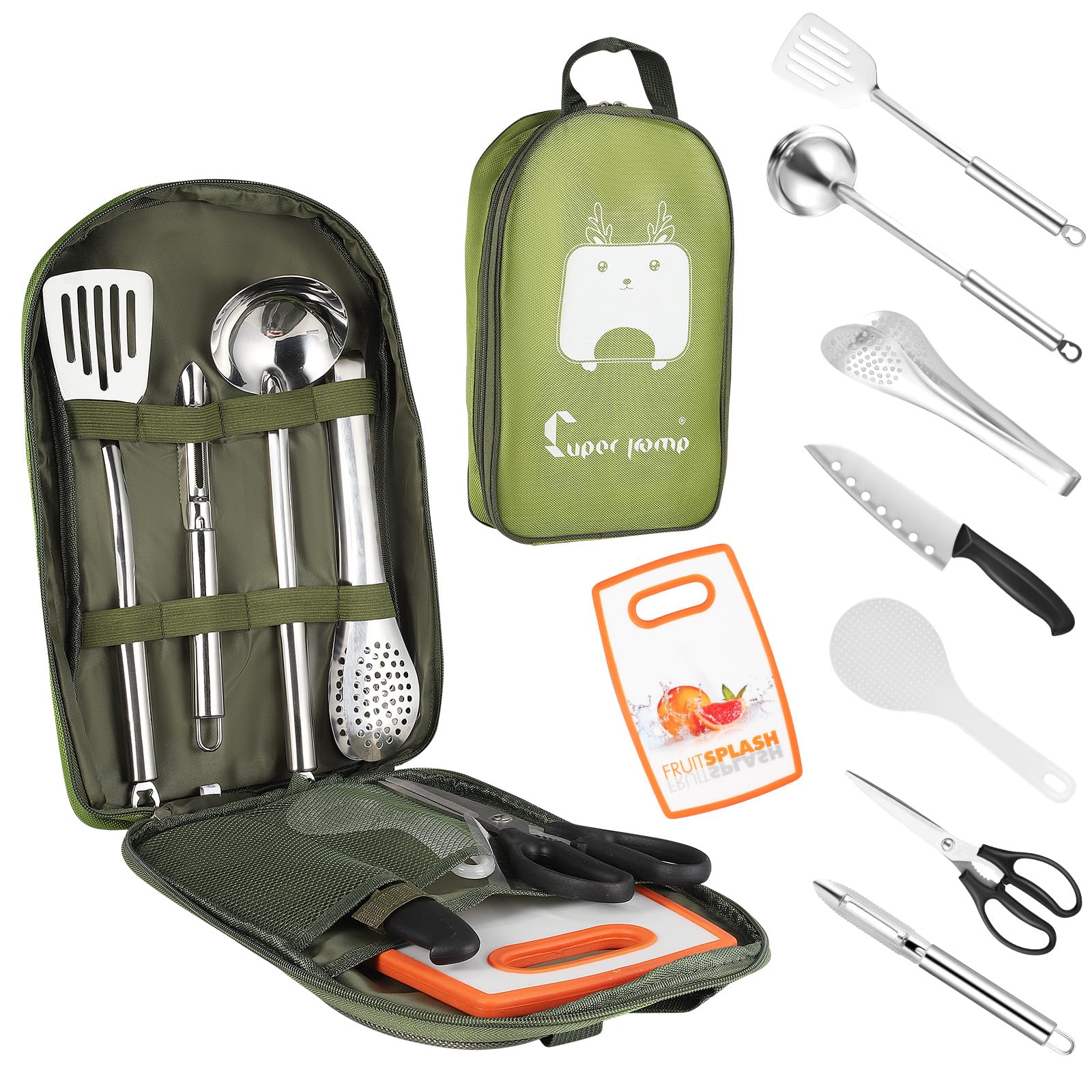 8Pcs Camping Cutlery Set,Portable Camping Cooking Utensils Set,Outdoor Camping Kitchen Utensils Organizer Kit for Travel, Picnics, RVs, BBQs, Hiking