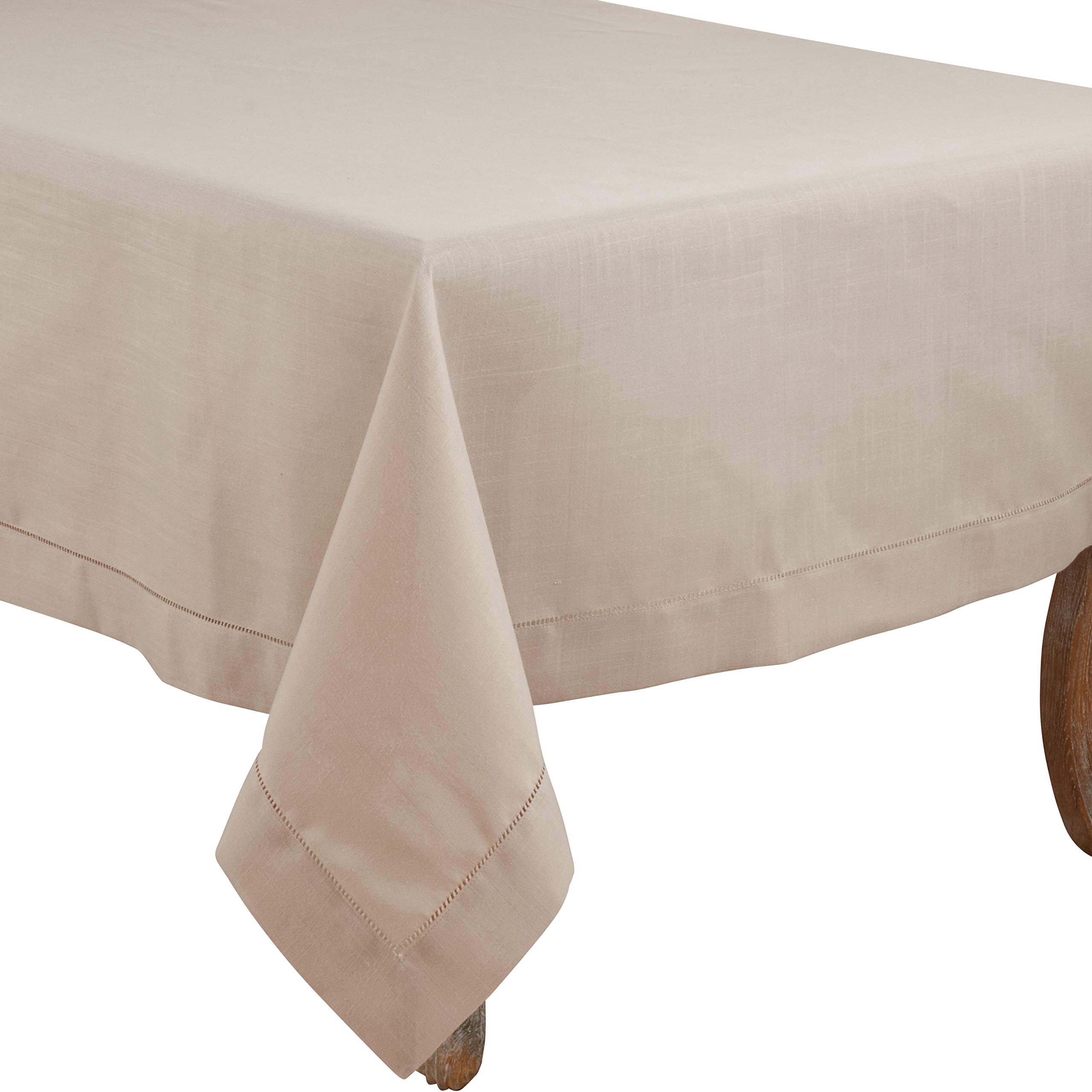 SARO LIFESTYLE Hemstitched Border Tablecloth, Taupe, 60″x60″