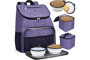 BAGLHER丨Dog Travel Bag, Airline Approved Pet Supplies Backpack, Dog Travel Backpack Accessories Set with 2 Silicone Collapsible Bowls and 2 Food Baskets. Purple