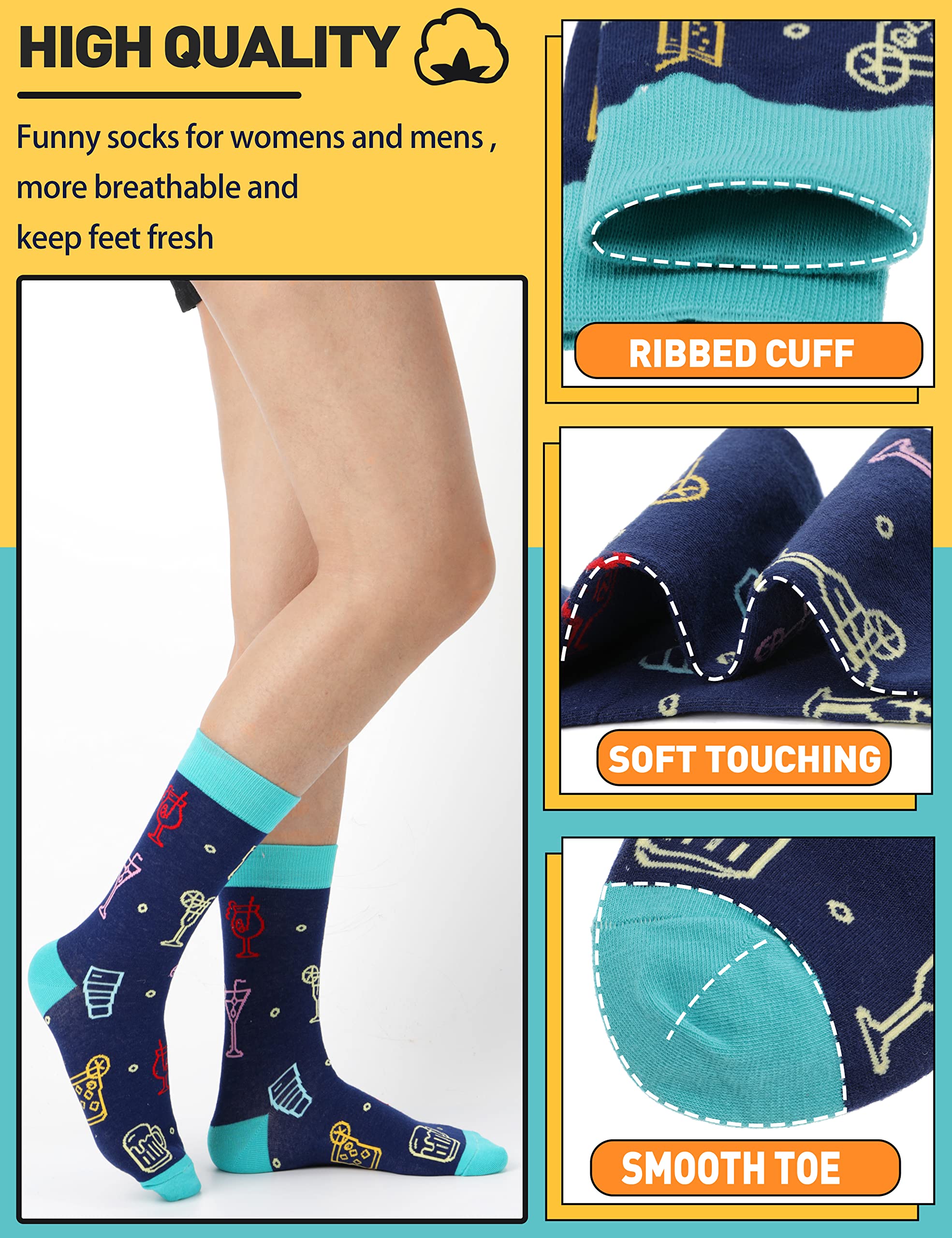 MOGGEI Funny Socks for Men Women Fun Cozy Crazy Novelty Fashion Breathable Printed Cotton Boot Socks