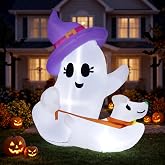 Joiedomi 6 FT Halloween Inflatables Outdoor Decoration, Cute White Inflatable Ghost Walking Dog Decor with LED Light, Ghost Blow Up Yard Decoration for Halloween Outdoor Garden Lawn Yard and Party