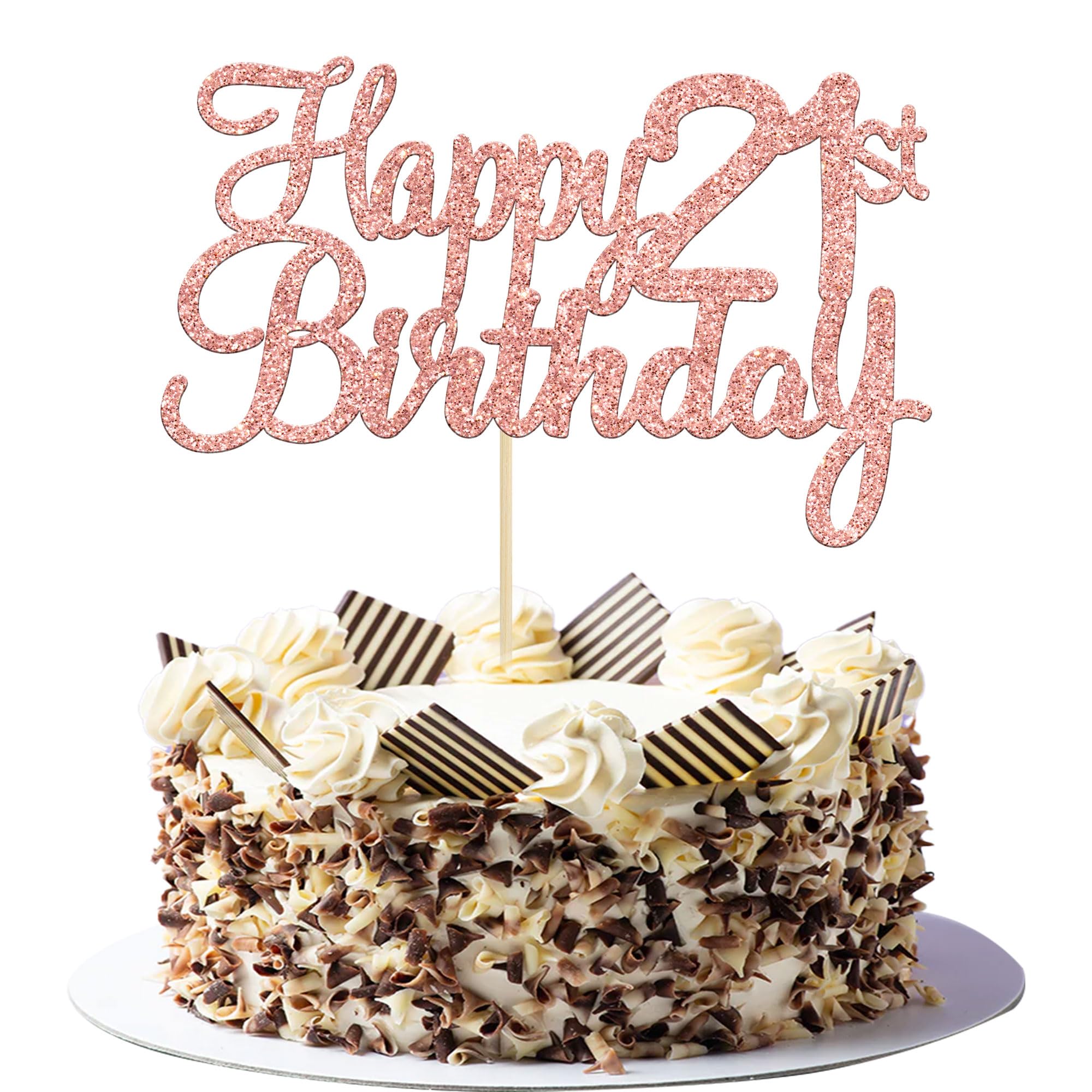 Gyufise 3 Pack Rose Gold Glitter 21 Cake Topper Happy 21st Birthday Decoration for Parties