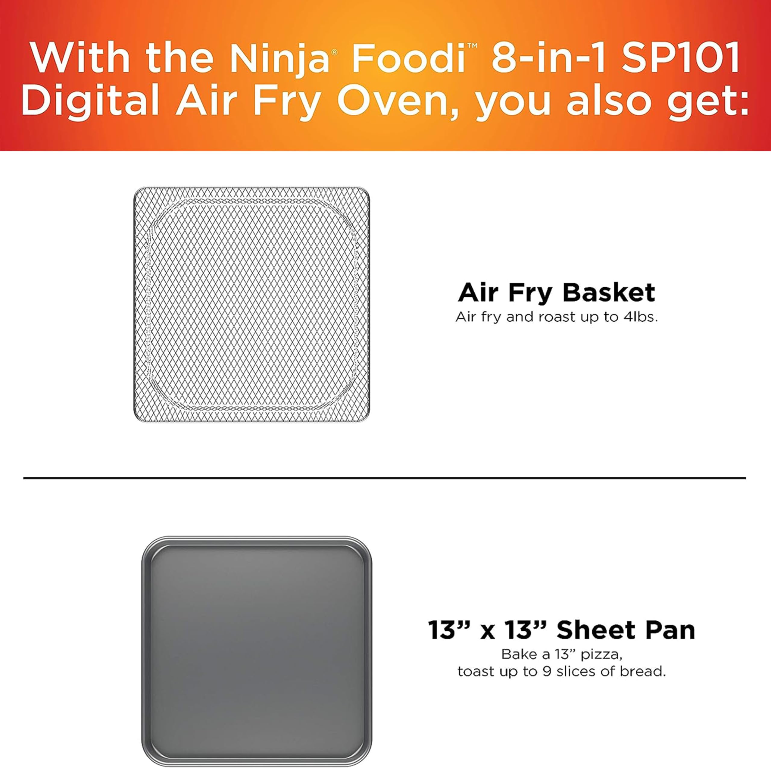 Horno de encimera Ninja Digital Air Fry, funcionalidad 8 en 1, 1800 W, diseño abatible, capacidad XL, cesta para freír al aire, rejilla de alambre y bandeja para migas, plateado, SP101