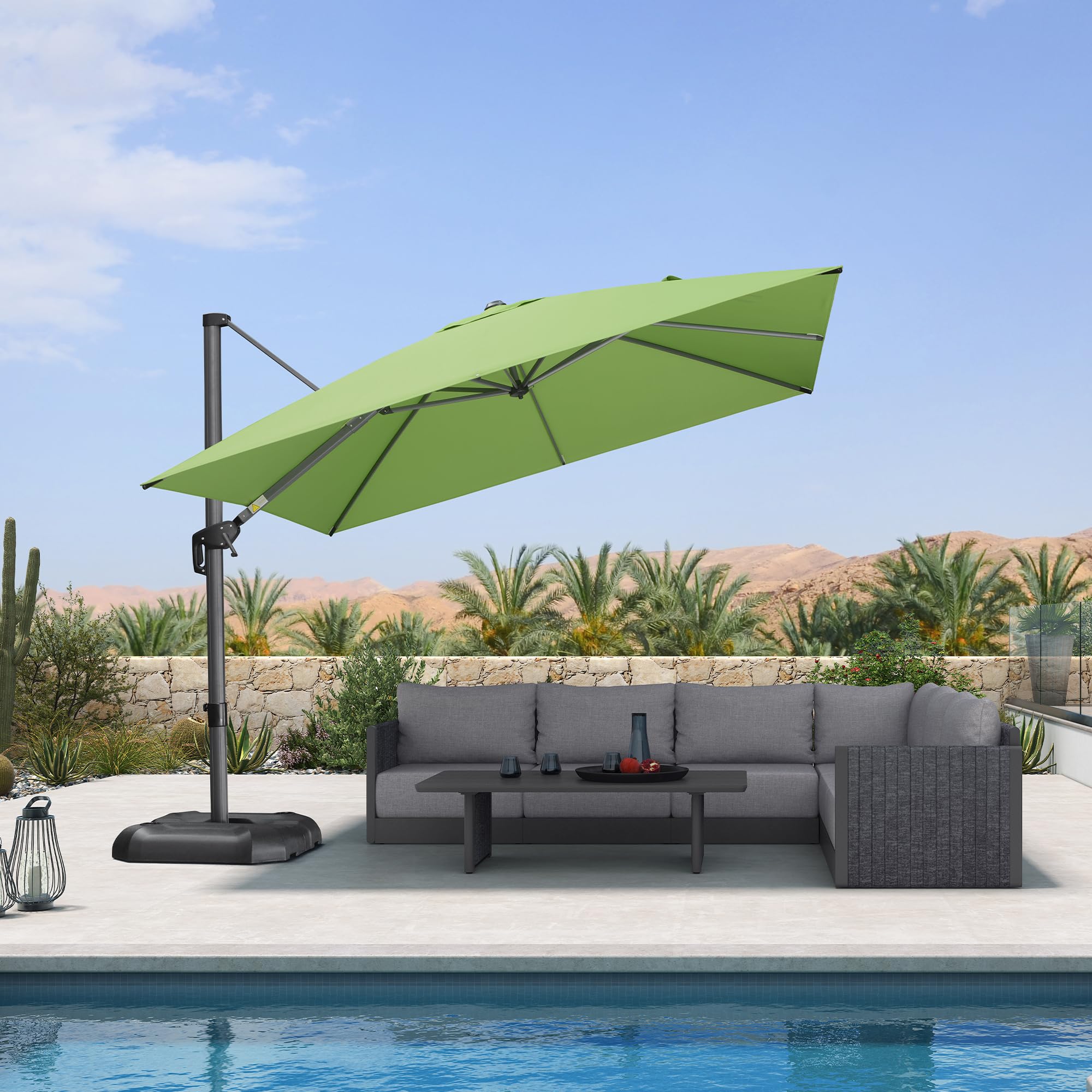 PURPLE LEAF 10 Feet Patio Umbrella Outdoor Cantilever Square Umbrella Aluminum Offset Umbrella with 360-degree Rotation for Garden Deck Pool Patio Apple Green Image