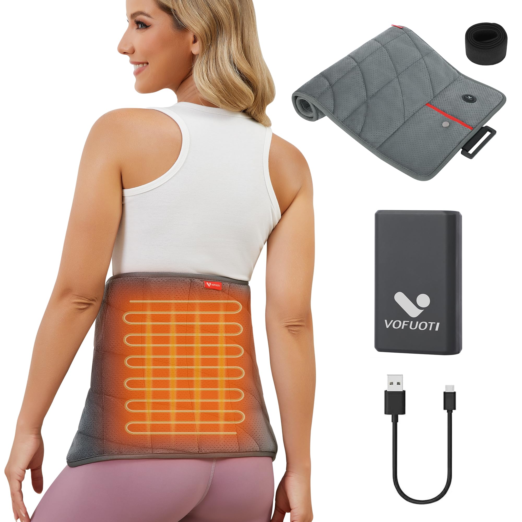 Photo 1 of Portable Heating Pad with Battery, Weighted Heating Pad with 3 Heat Levels, Electric Cordless Heat Pad for Back, Neck, Shoulder, Abdomen, Leg, 12"x24", Indoor & Outdoor Travel, Gifts for Women Men