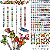 Tigeen 236 Pcs Garden Stake DIY Fairy Wand Plant Stake with 12 Colorful Crystal Stopper Top 12 Threaded Rod with 200 Large Hole Bead for Spring Summer Holiday Outdoor Decorations(Butterfly)
