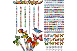 Tigeen 236 Pcs Garden Stake DIY Fairy Wand Garden Stakes with 12 Colorful Crystal Stopper Top 12 Threaded Rod with 200 Large Hole Bead for Halloween Fall Christmas Outdoor Decor(Butterfly)