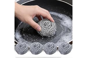 4Pcs/Set Stainless Steel Scrubber, Steel Wool Srubber for Scouring Stubborn Messes from Pots and Pans,Stoves,Broiler Racks,Gr