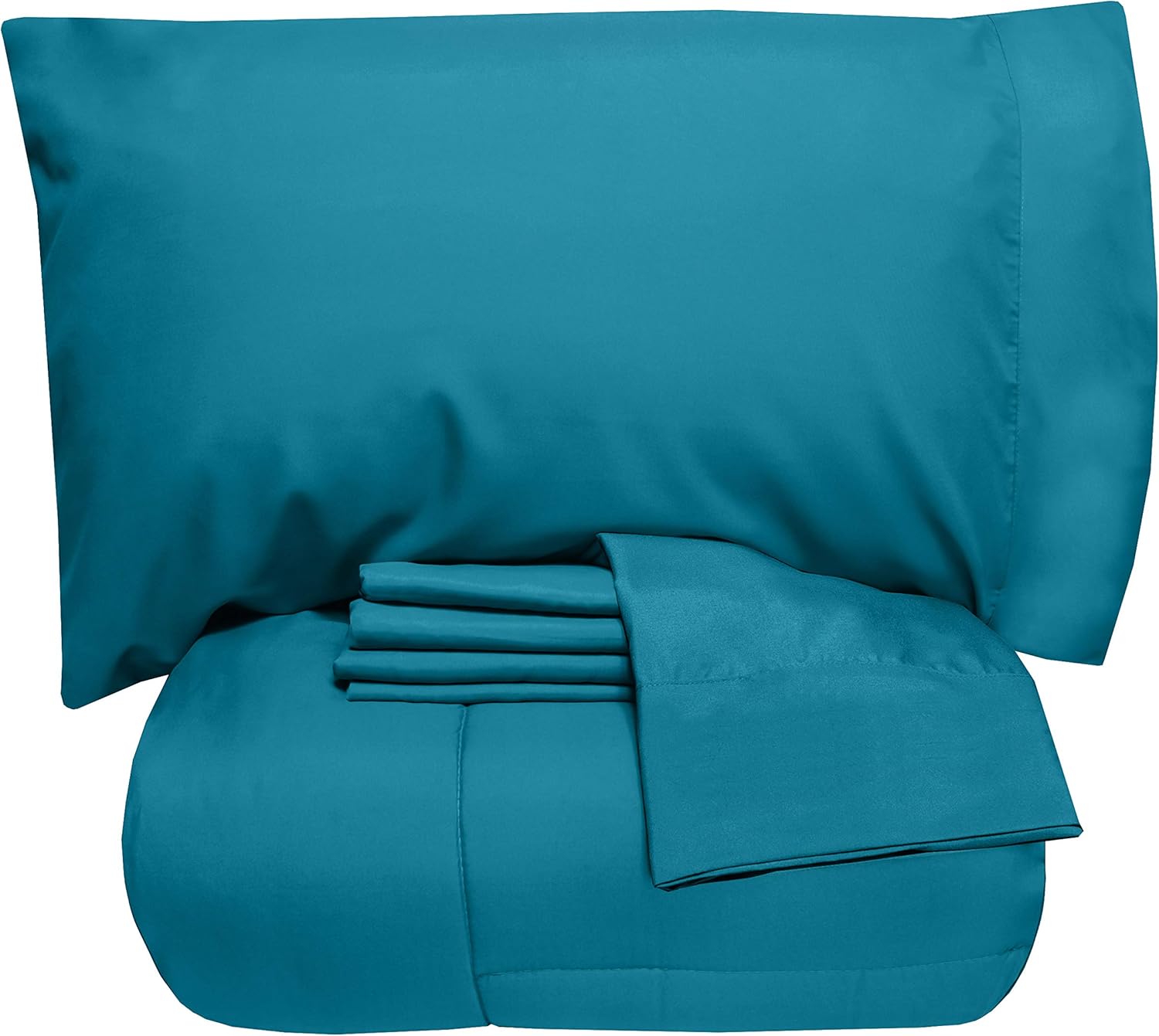 Sweet Home Collection 5 Piece Comforter Set Bag Solid Color All Season Soft Down Alternative Blanket & Luxurious Microfiber Bed Sheets, Twin, Teal