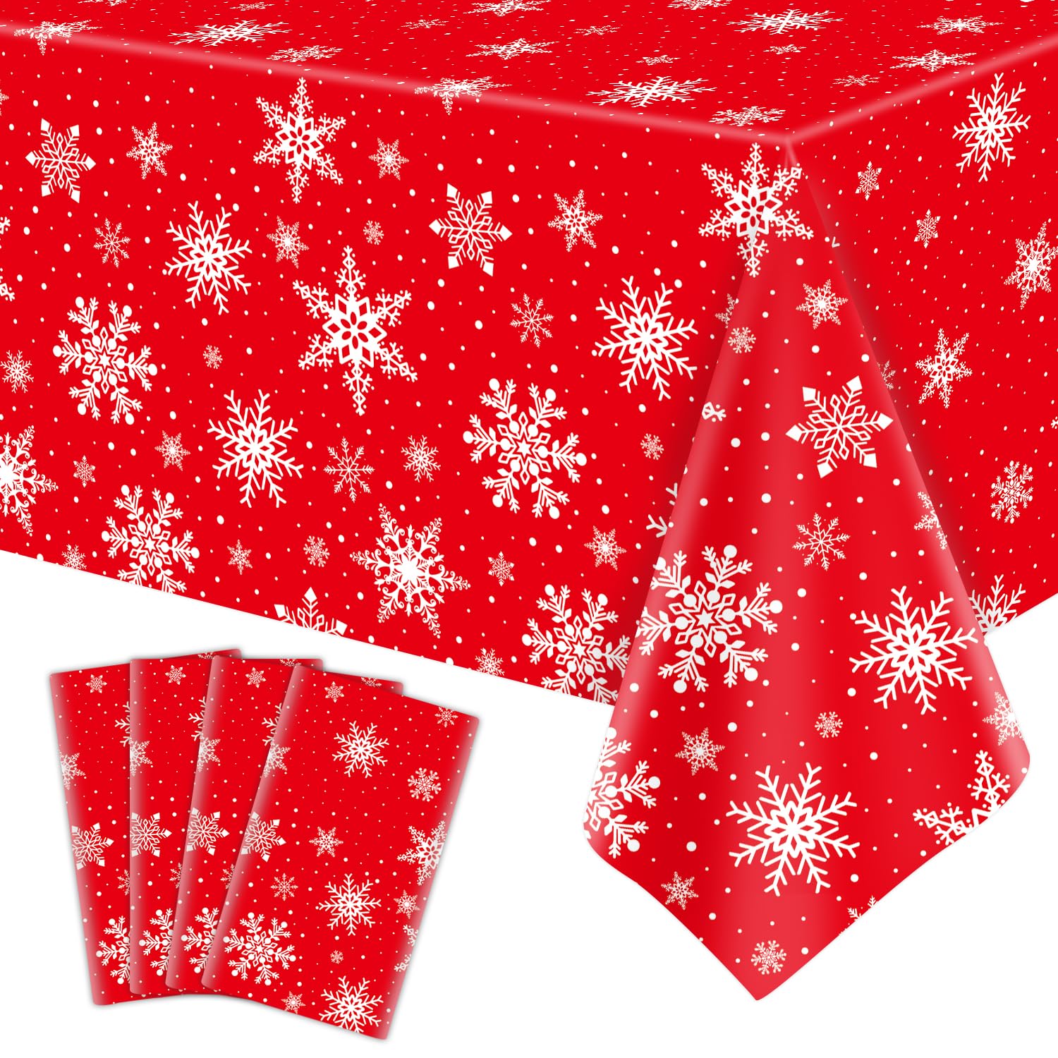 4 Pack Christmas Tablecloth Christmas Snowflake Tablecloth White Snowflake Plastic Table Cover Winter Wonderland Table Clothes Christmas Table Decorations Merry Christmas Party Supplies 86 x 51 Inch — image 1