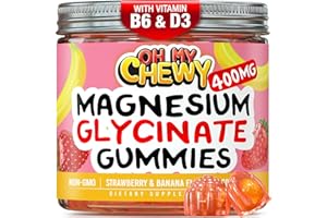 OH MY CHEWY Center-Filled Magnesium Glycinate Gummies 400MG - High Absorption for Kids, Teens & Adults - Supplement for Sleep, Calm & Muscle Relaxation with B6 & D3 - Gluten Free & Vegan Friendly - 60 Count