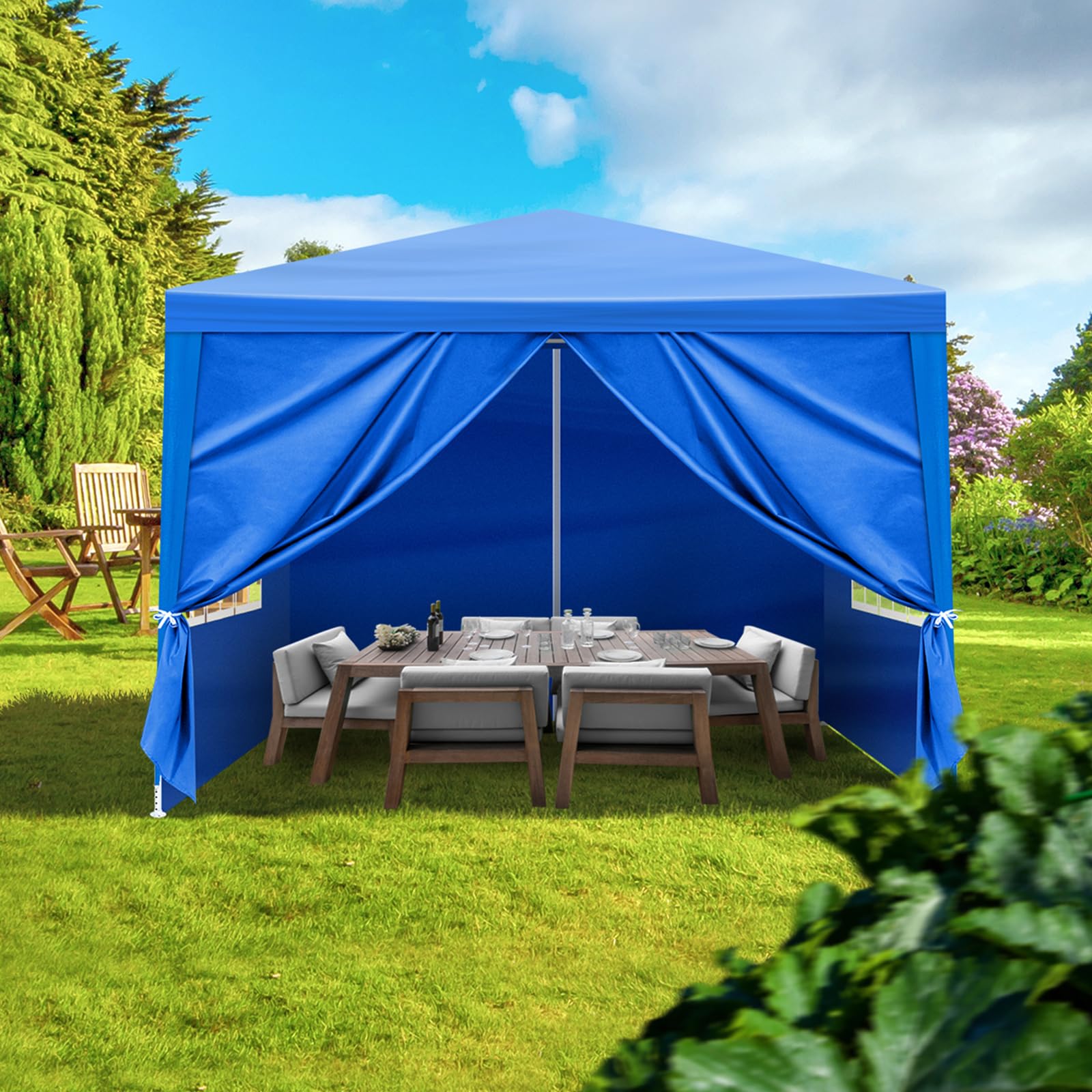 Party Tent Heavy Duty Waterproof Outdoor Gazebo Tent with Removable Sidewalls Large Canopy Tents for Backyard Parties Wedding Event (10x10 ft, Blue)