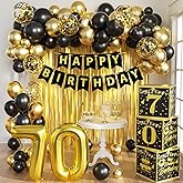 Gold 70th birthday decorations Kit for Men,3pcs birthday Decorations for Men boys black and gold Balloon Boxes Birthday Party Favors