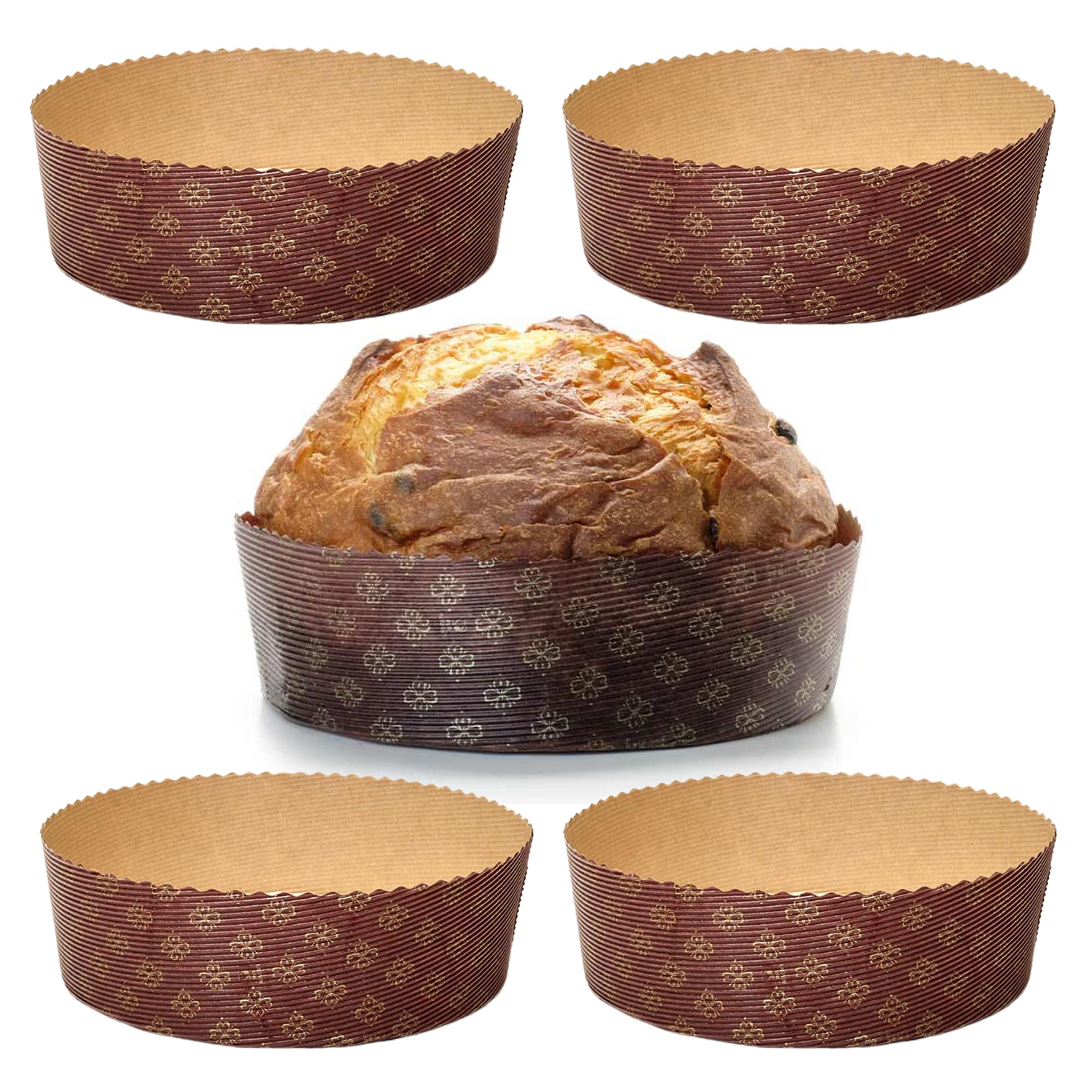 FAH – Low Panettone Mould, 500 g, Premium Quality (5 Pieces) – Professional Panettone Cups of Pure Cellulose Paper in Microwave, Designed for Panettone, Heat Resistant 220 °C