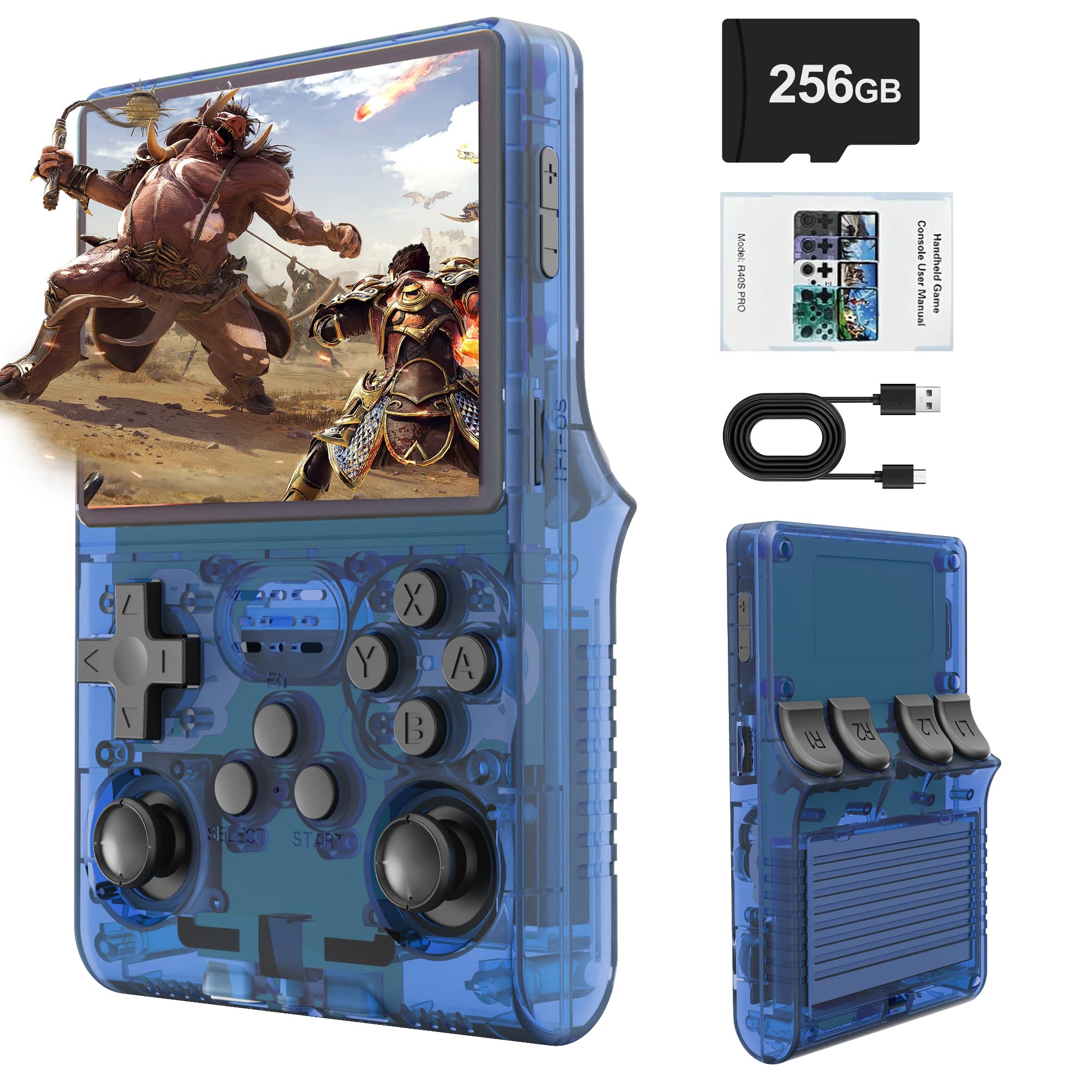 Photo 1 of ***PARTS ONLY***   R40S PRO Retro Gaming Console, 30000+ HD Games Handheld Game Console, 3800mAh Rechargeable Mini Retro Video Console with 256GB TF Card, Portable Pocket Arcade (Transparent Blue)