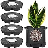 Homaisson 4 Pcs Self-Watering Plant Saucers, Indoor Auto Watering Fabric Pot Bases, Round Plastic Drip Trays for Plant Growth Bags, Provide Stable Support and Prevent Leakage