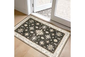 2x3 Area Rug Washable Entryway Small Rug, Vintage Boho Oriental Front Door Mat, Non-Slip Rubber Backing Stain Resistant Floor