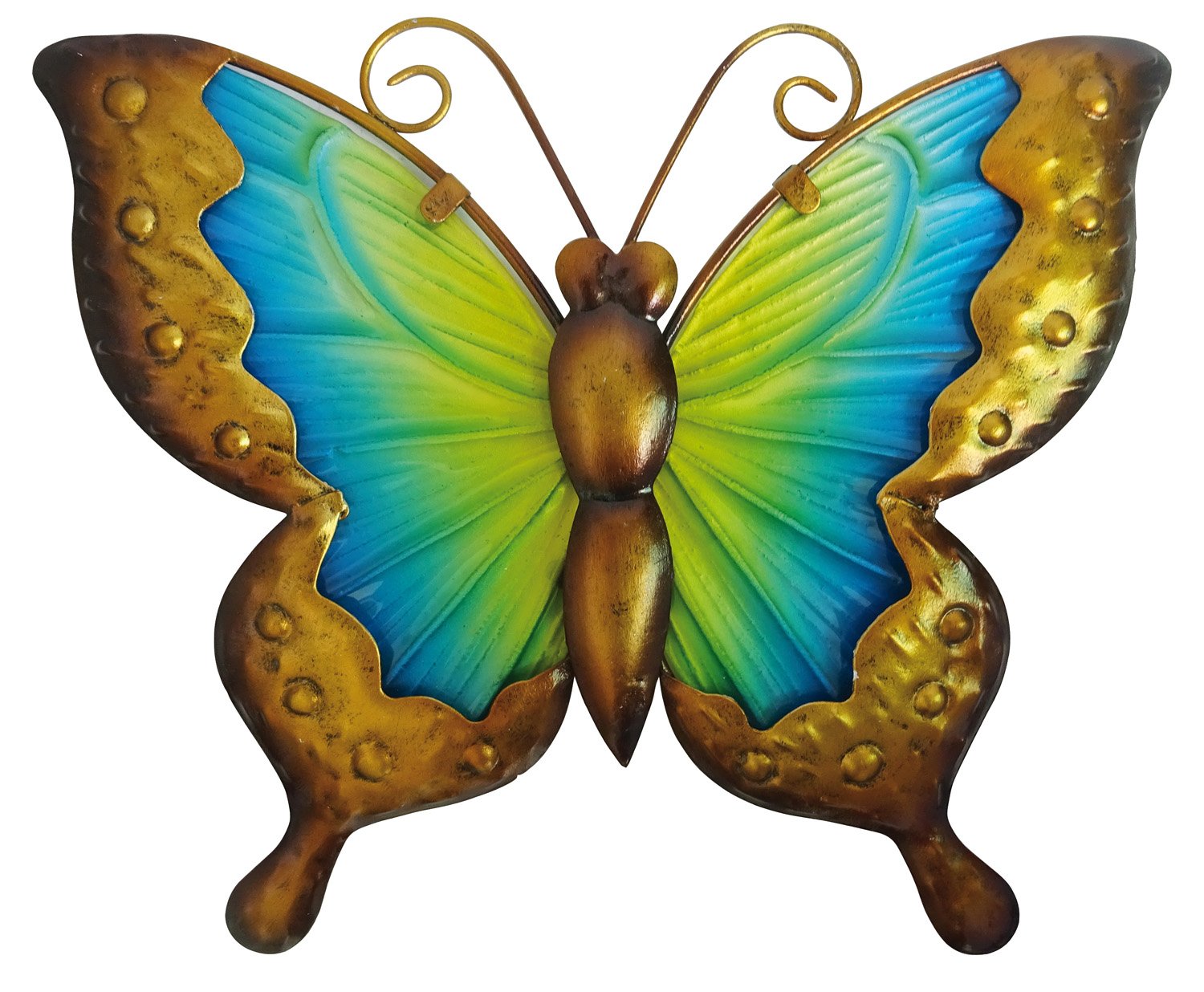 Creekwood Butterfly Glass/Metal Garden Wall Art Decoration-Yellow/Blue (W25 x H21 cm)
