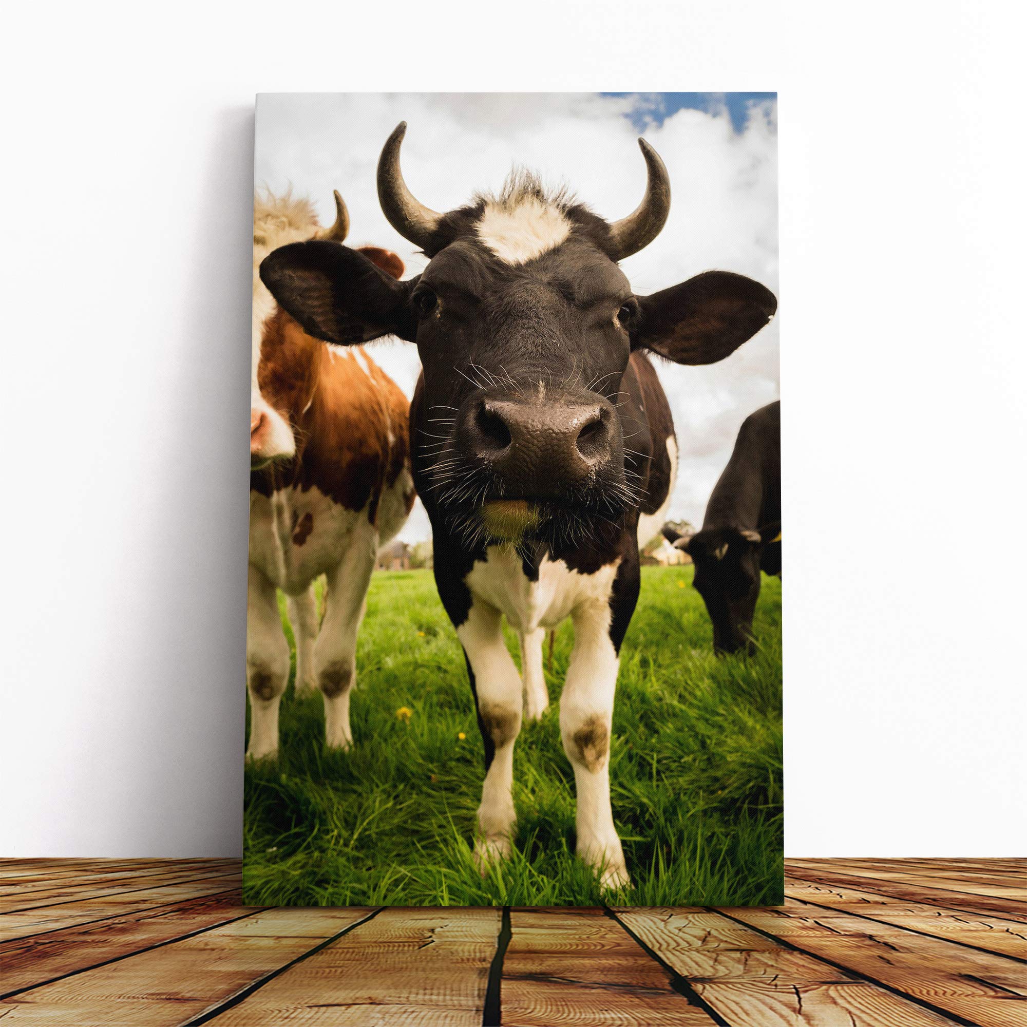 Cows Canvas Print | Gallery Wrapped 30mm Frame Wall Art | 20x14 inches | Ready to Hang | Modern Animal Picture | Living Room Bedroom Lounge Office