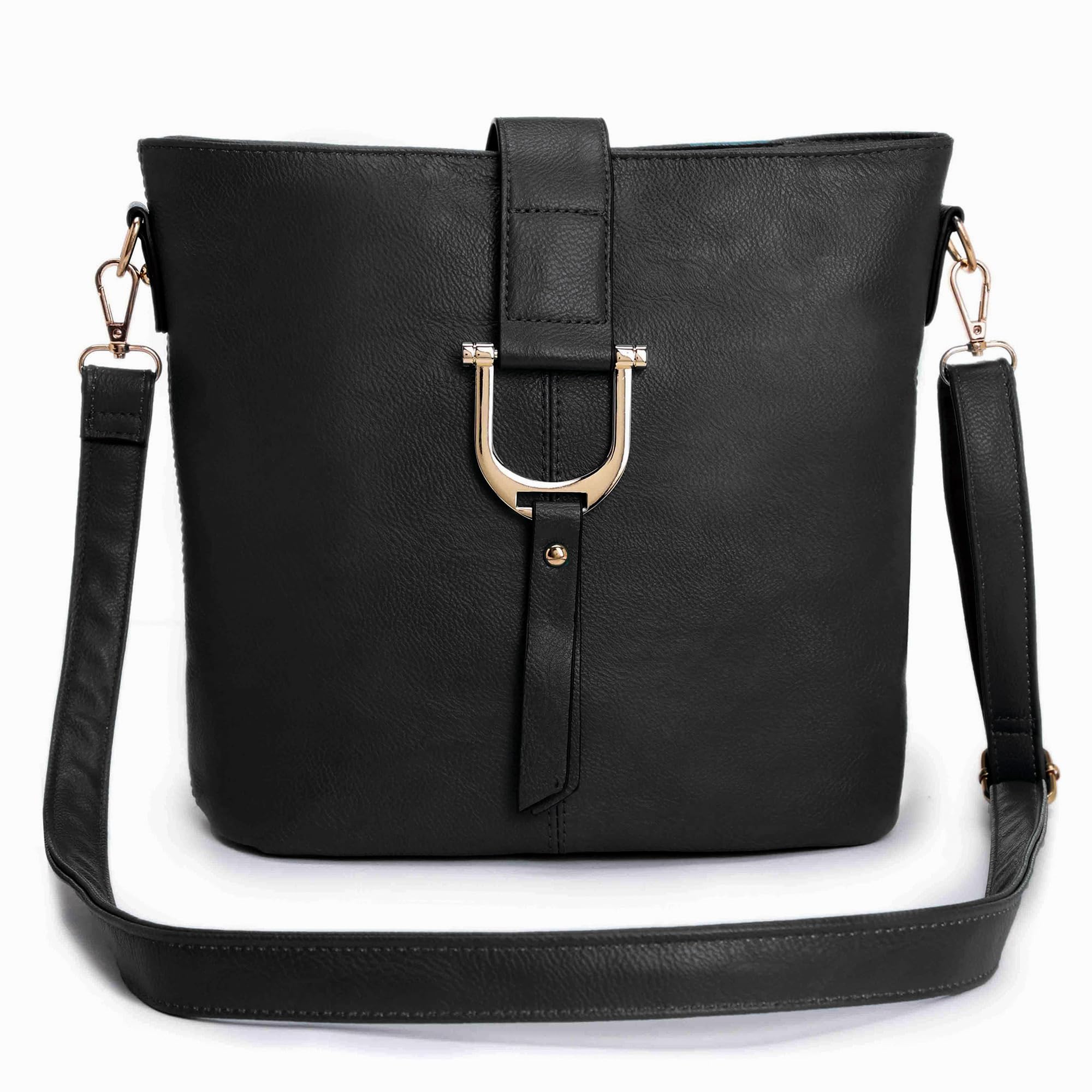 AOSSTA Womens Cross Body Bag Lightweight Multi Zip Pockets Crossbody Bags for women Small Shoulder Messenger Bag (71556 Jet Black)