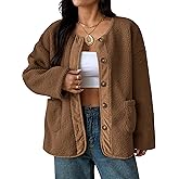 ZAFUL Women's Faux Fur Sweatshirt Long Sleeve Button Down Pockets Winter Coat Fleece Sherpa Jackets Outerwear