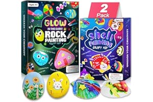 GOTEGA Sea Shell & Rock Painting Kit - 2 Pack 58 Pcs Glow in The Dark Paint Kits, Arts and Crafts for Kids 6+, Kids Painting Set, DIY Arts & Crafts Toys for Boys Girls Birthday Party Activities Gifts