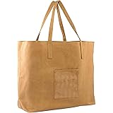 ZENPAC Waxed Canvas Bag - Large Trendy Grocery Tote with Strong Handles Holds 60 Pounds, Brown Reusable Shopping Bag Made of 