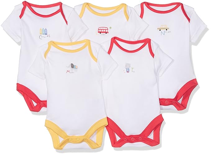 Unisex Regular Fit Bodysuit (Pack of 5)(MC099-1_White_Newborn)