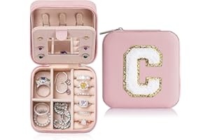Parima Preppy Travel Jewelry Box - Personalized Trendy Letter Jewelry Organizer Box for Girls, Travel Gifts for Teen Girls Trendy Stuff | Graduation Gifts for Girls Fashion - Letter C, Pink