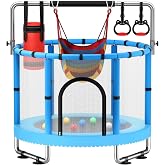 Chilixixi 60" Toddler Trampoline with Net, Adjustable Gymnastics Bar | Trampoline for Kids, 440lbs Capacity Indoor &amp; Outdoor, Easy Assembly for Boys &amp; Girls