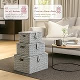 Innoteck Wicker Storage Basket Set with Lids Grey – Large, Medium & Small view 2