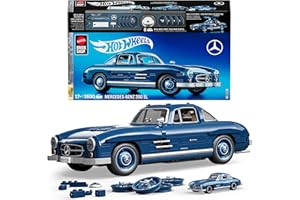 Mattel Brick Shop Hot Wheels Premium Series Building Set, Mercedes-Benz 300 SL with 1600 Pieces, Realistic Details and Metal Parts, Adult Collectors