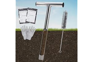 Beeplove 12in Thickened Soil Sample Probe, Sturdy 304 Stainless Steel T-Style Handle Soil Test Kits, Durable Soil Sampling Tools for Garden Farm Lawn Care Maintenance