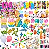 136 Pcs Pop Kids Party Favors Toys Bulk,5-in-1 Classroom Prize Box for 4-10 Ages Boys Girls,Carnival Treasure Box Stuffers Fidget Pop Its,Arts & Educational Toys Goody Bag Fillers,Pinata Stuffers