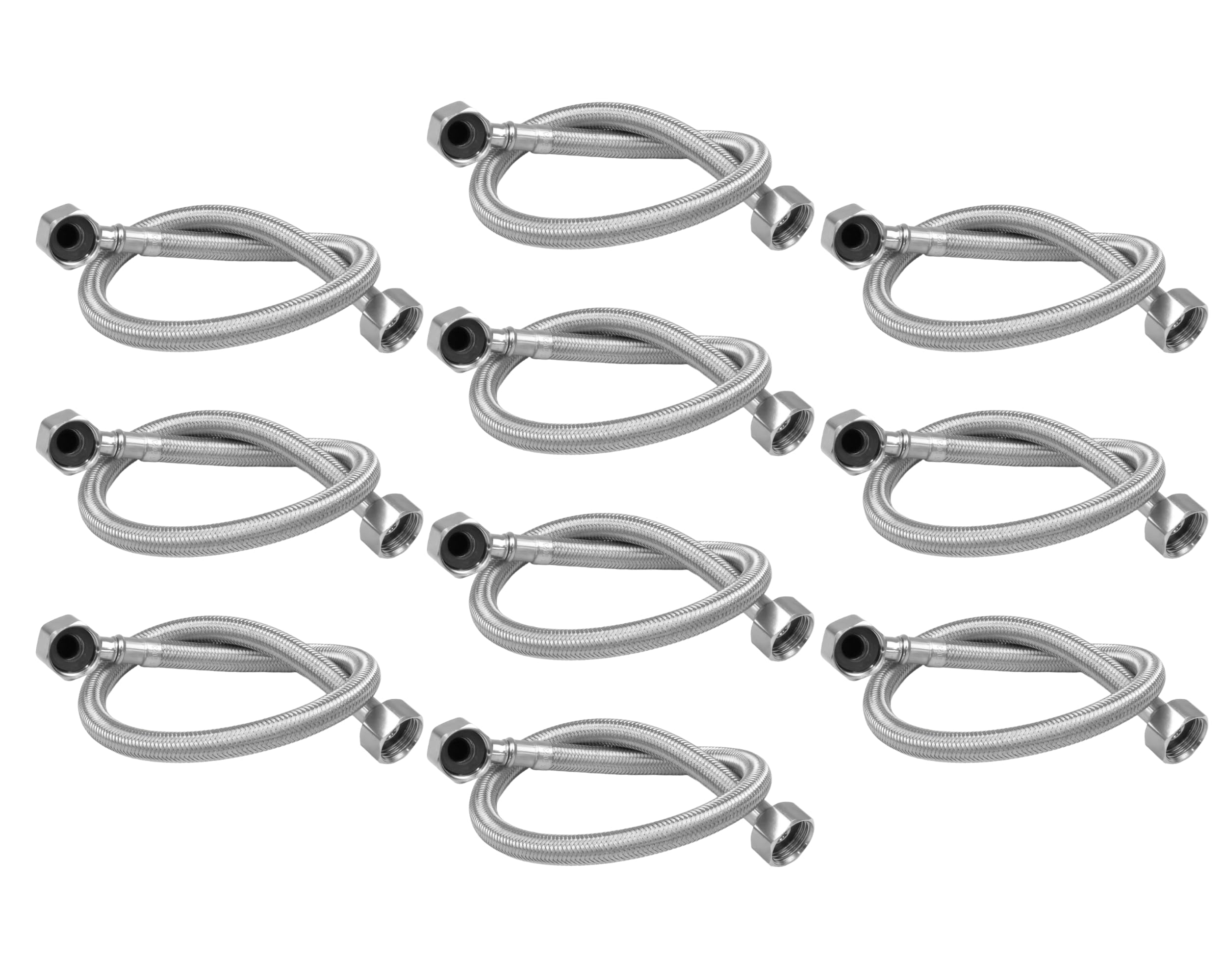 Xcel Home WRAS Approved Elbow 1/2 (90°) x 1/2 BSP x 500mm Flexible Pipe Connectors | 2 Sizes - 10 Pipes | Elbowed Stainless Steel Braided Flexi Pipes for Boilers, Plumbing Bathrooms, Kitchens