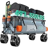 SUNNYFEEL 49" L Foldable Wagon Cart with Big Wheels - 550lbs Heavy Duty Extra Long Collapsible Shopping Cart - Utility Grocery Wagon for Garden Sports Camping Outdoor Activities (Blue)