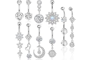 Belly Button Piercing Ring for Women, 10 PCS 14G Surgical Steel Belly Button Rings Barbell Jewelry Rings Bulk for Body Pierci