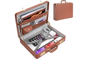 Vilcjson 17.5x13.5x3.5 Inch Briefcases for Men - Vintage Hard Case Attache with Dual Combination Lock - PU Leather Locking Brief Case, Partitioned Storage for Laptop Document Phone Passport, Brown