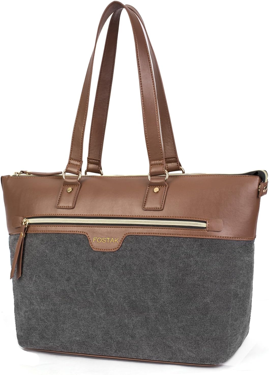 Ladies Laptop Tote Bag 15.6 Inch, Canvas Leather Stylish Multi-pocket Travel Business Casual Shopping Shoulder Bag Carrying Briefcase Handbag for Women 13 14 15" Laptop Notebook MacBook,Grey