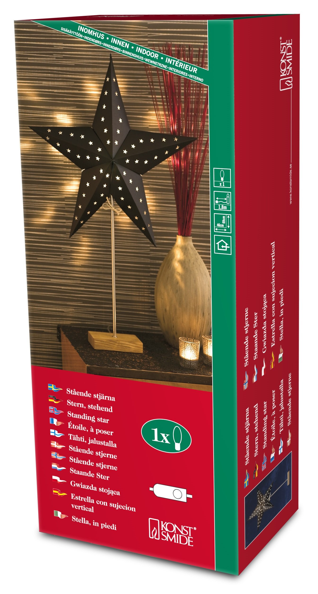 Konstsmide Traditional Christmas Lights Paper Star Black with Star Shapes/Oak Wood Base/for Indoor Use (IP20) / E14 Lamp Holder (Bulb Not Inc.) / Transparent Cable with On Off Switch — image 1