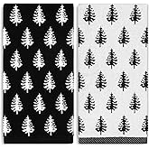 JarThenaAMCS Christmas Hand Towels 2 Pack Black White Xmas Tree Decorative Towel Cotton Bathroom Towel for Kitchen Drying Cleaning, 29.5 x 13.7 Inch