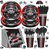 Vpimatero Race Car Birthday Party Supplies - Racing Cars Birthday Decorations Includes Plates, Napkins, Cups, Cutlery for Kids Boys Party, Serves 24