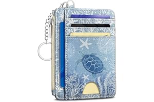 Kelvoris Sea Turtle Credit Card Holder Small Wallet Women, Blue Ocean Slim RFID Wallet Woman Keychain with Zipper Coin Pocket, Front Pocket Thin Travel Card Case Organizer with ID Window Ladies Gifts