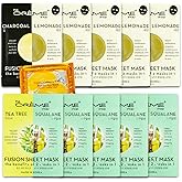The Crème Shop Face Mask 10 Pack - Bundle with 10 Fusion Sheet Masks Made in Korea with Tea Tree & Squalene, Charcoal & Lemonade for Purifying Skin, Relieving Redness, More | The Creme Shop Skin Care
