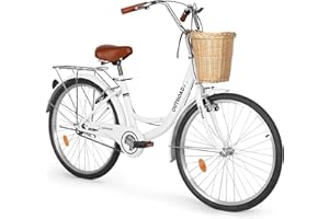 Brightpeak Beach Cruiser Bike for Women & Men - 26" Comfort Bike with Front Basket & Rear Rack, High-Carbon Steel Frame, Adjustable Seat (White)