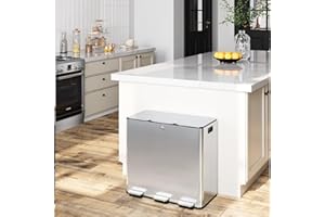 Takywep Triple Trash Can Kitchen 60 Liters - 3 * 5.3 Gallons Stainless Steel Trash and Recycle Bin Combo Garbage Bin with Separated Lid and Foot Pedal
