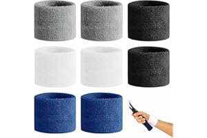 Kioiner 8 Pcs Sports Wristbands, Short Elastic Wrist Sweatbands for Men Women, Absorbent Cotton Sweat Bands for Tennis Footba