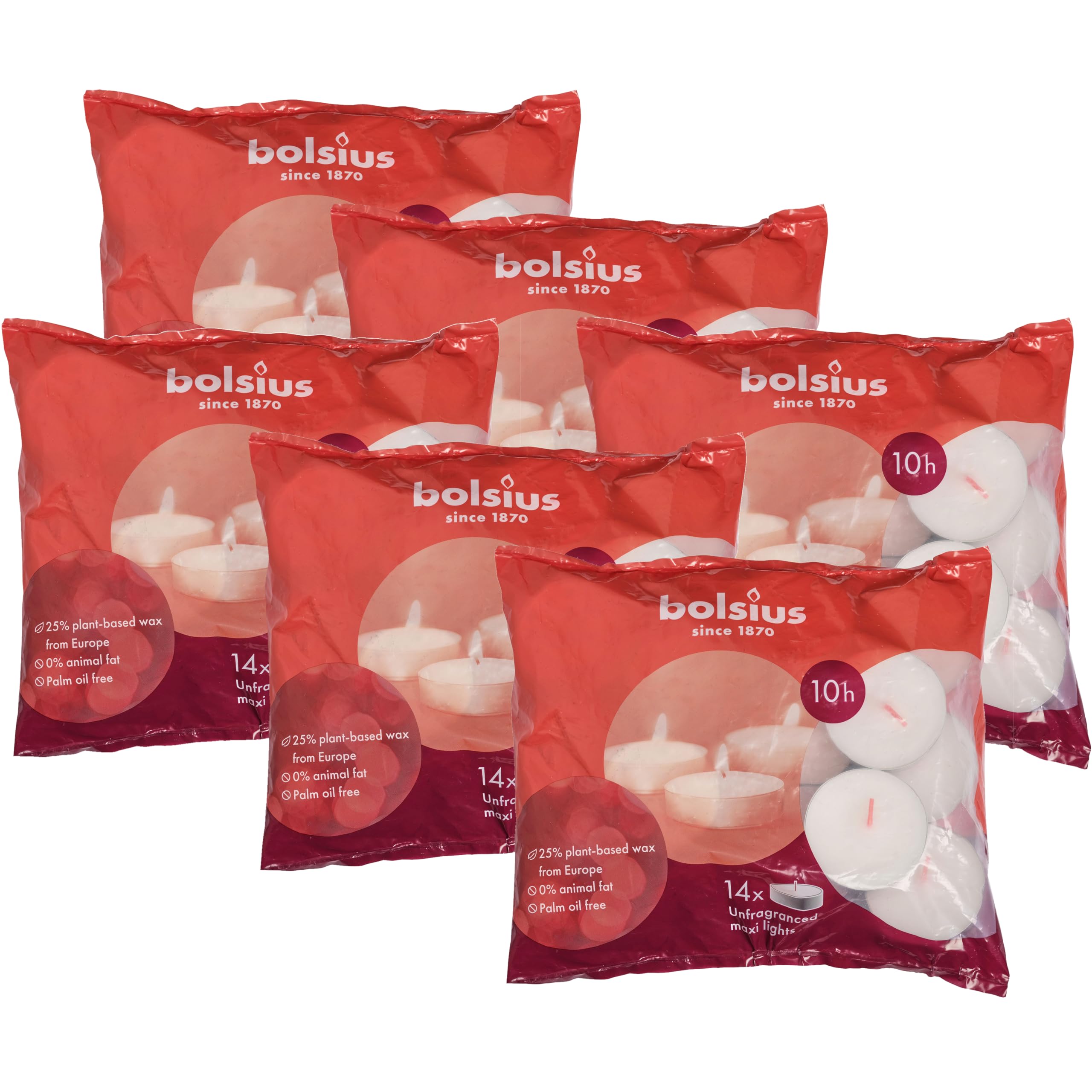 Bolsius Maxi Tea Light Candles - White - Pack of 84 - Long Burning Time of 10 Hours - Household Candle - Interior Decoration - Contains Natural Plant Wax - Without Palm Oil - XXL Tea Lights