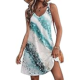 HOTOUCH Women's Casual Sundress with Pockets Summer Beach Dress Floral T-Shirts Dress V Neck Loose Tank Dresses