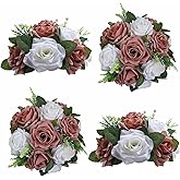 JUSMAI Artificial Flowers Ball 4 Pcs Dusty Rose White Flowers Wedding Table Centerpiece Table Decorations Flower Arrangement for Table Flowers centerpieces Wedding Flowers Wedding centerpieces
